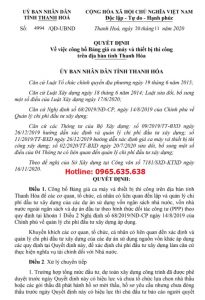 Quyết định 4994/QĐ-UBND Bảng giá ca máy tỉnh Thanh Hóa 2020