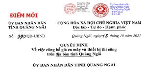 Bảng giá ca máy Quảng Ngãi Quyết định 990/QĐ-UBND
