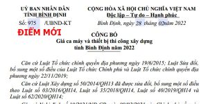 Bảng giá ca máy tỉnh Bình Định Công bố 975/UBND-KT