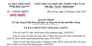 Đơn giá dịch vụ công ích đô thị Quyết định 1249/QĐ-UBND năm 2022 tỉnh Bắc Giang