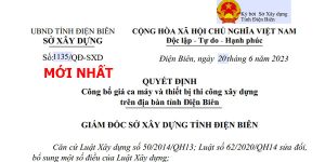 Bảng giá ca máy tỉnh Điện Biên năm 2023 Quyết định 1135/QĐ-SXD